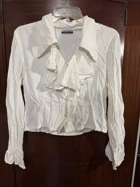 Vintage Contempo Ruffle-Front Button Down Blouse